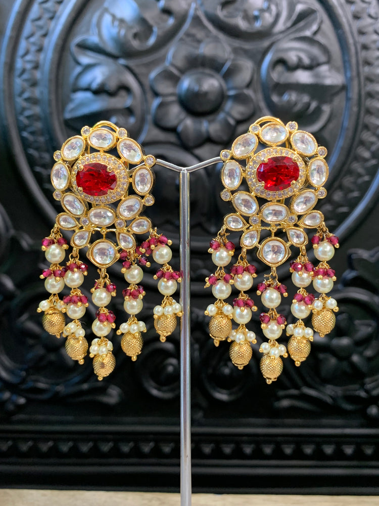 Naila Kundan stud earring red burgundy maroon