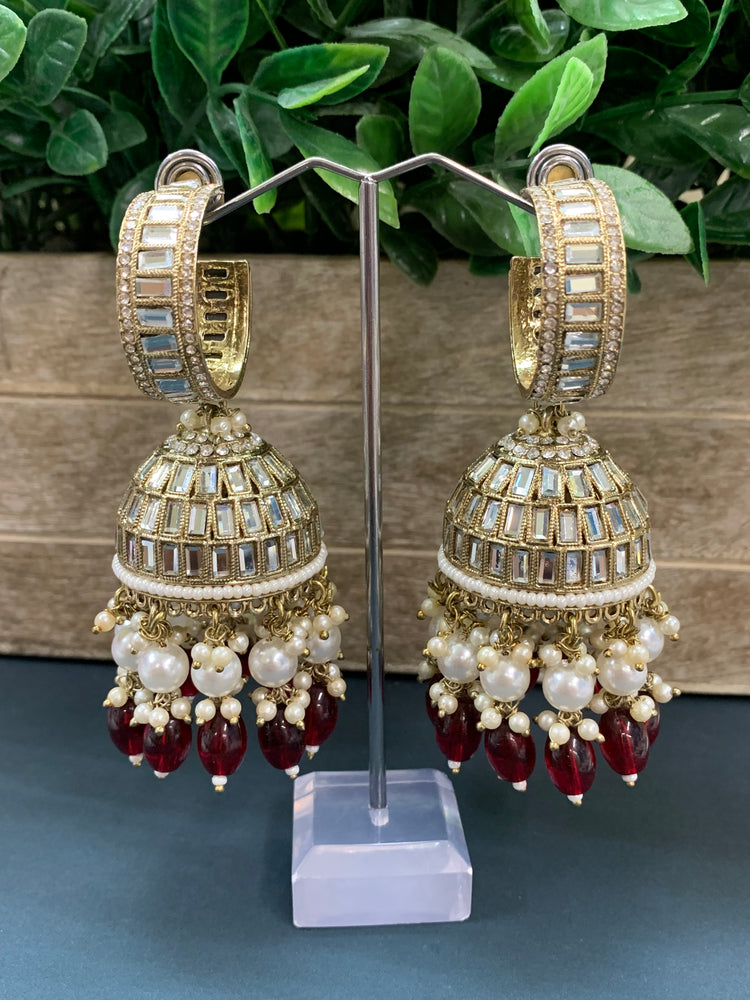 Amrita statement Mirror jhumki earring Maroon red/ burgundy