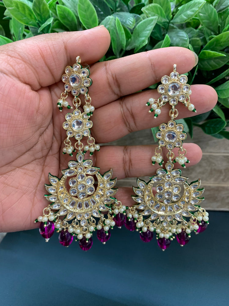 Aru kundan long statement earring purple