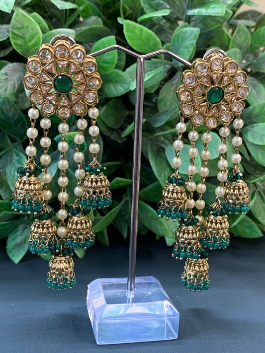 Kalpana polki jhumki earring antique polk/ gold /emerald green/ dark green