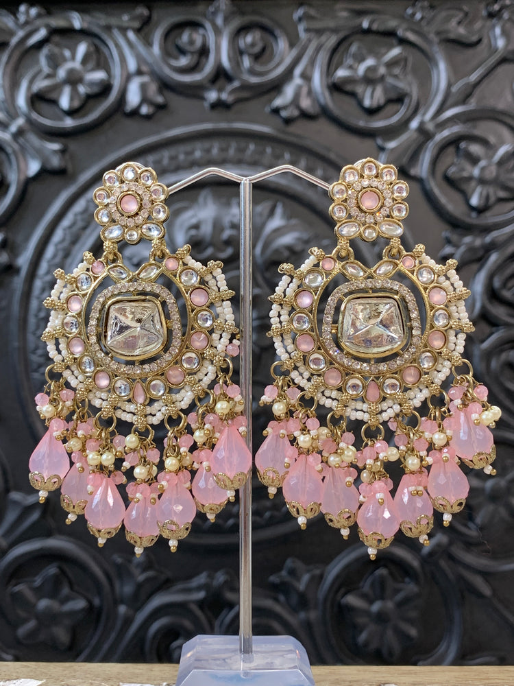 Isabella statement kundan chandbali fashion earring pastel blush pink