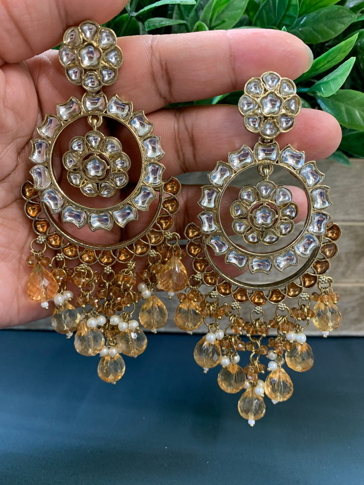 Barnavi Kundan earring champagne gold crystal drops