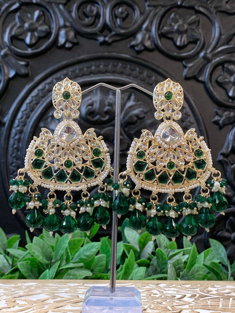 Berry kundan chandbali earring magenta green