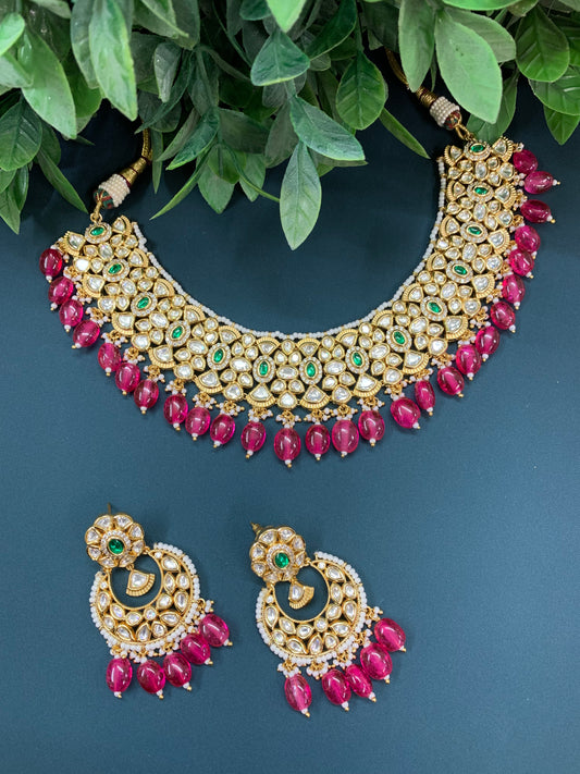 Gold plated tyanni kundan choker necklace emerald green and ruby