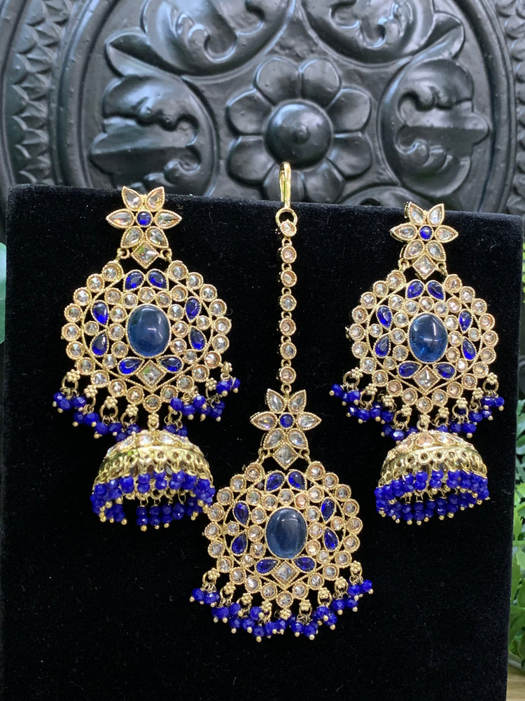 Sujane reverse polki jhumki earring tikka light navy blue