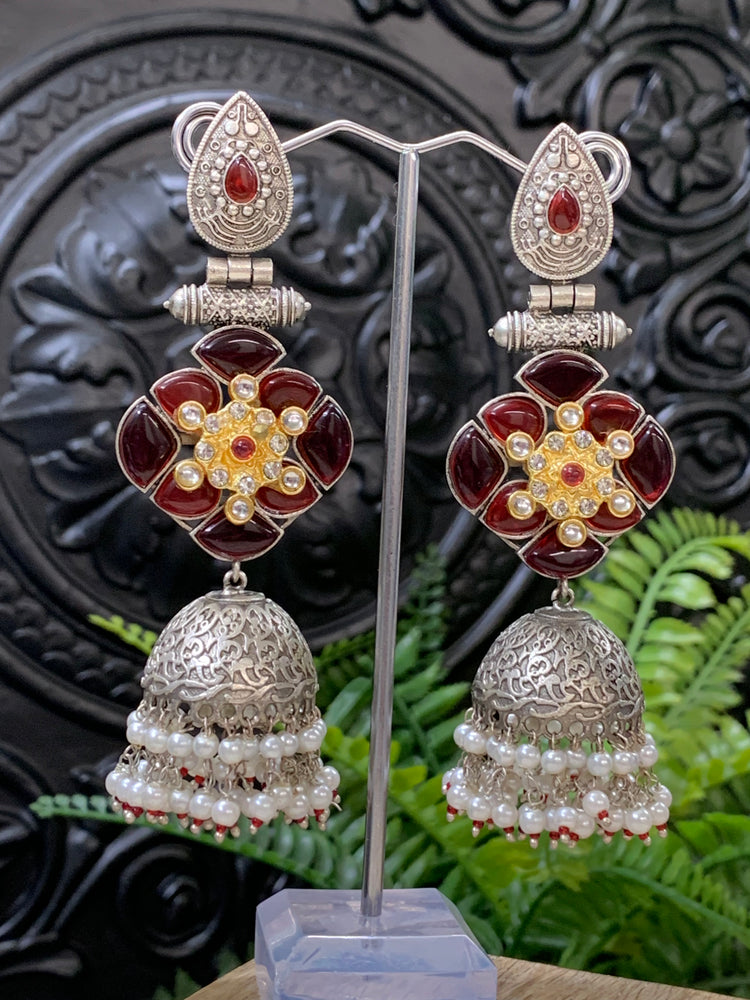 Saba oxi kundan jhumki red maroon burgundy