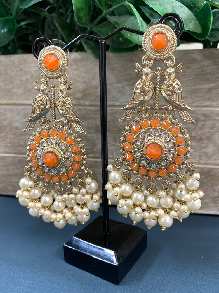 Ady polki fashion earring peacock design orange