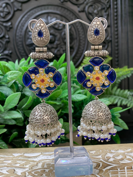 Saba oxi kundan jhumki blue