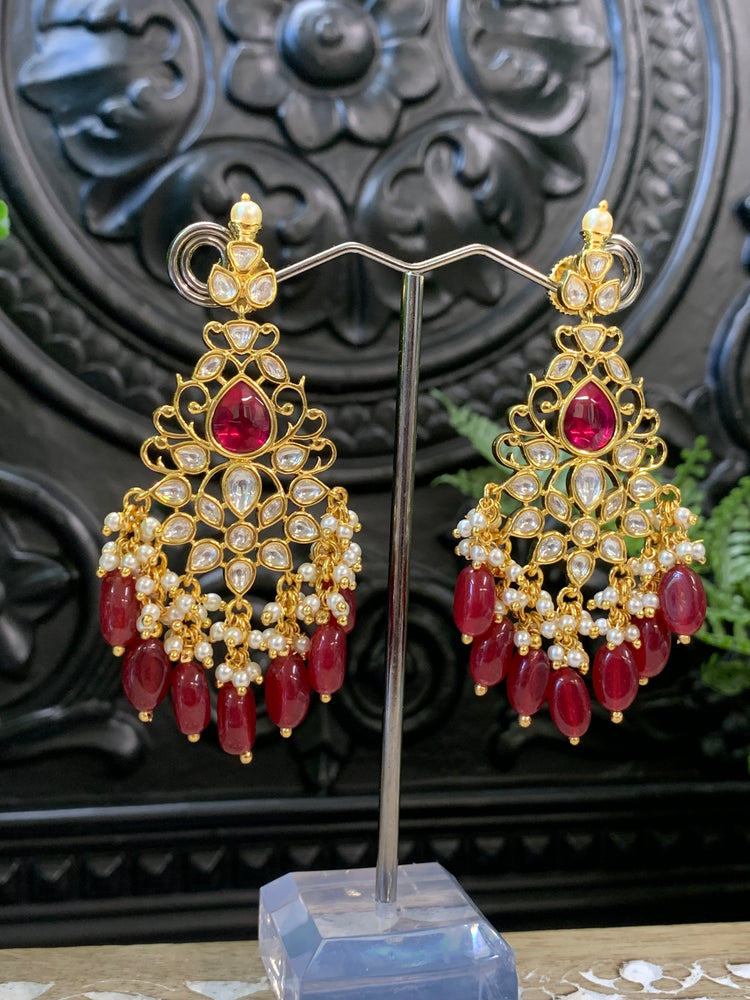 Mohua Tyaani Kundan medium earring red burgundy