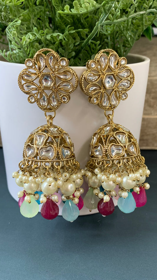 Dia kundan jhumki/ jhumka earring multi