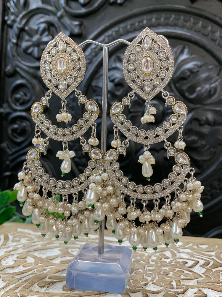 Lauren kundan triple layer chandbali earring silver / white