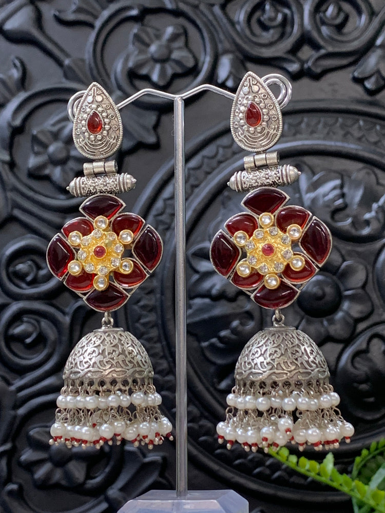 Saba oxi kundan jhumki red maroon burgundy