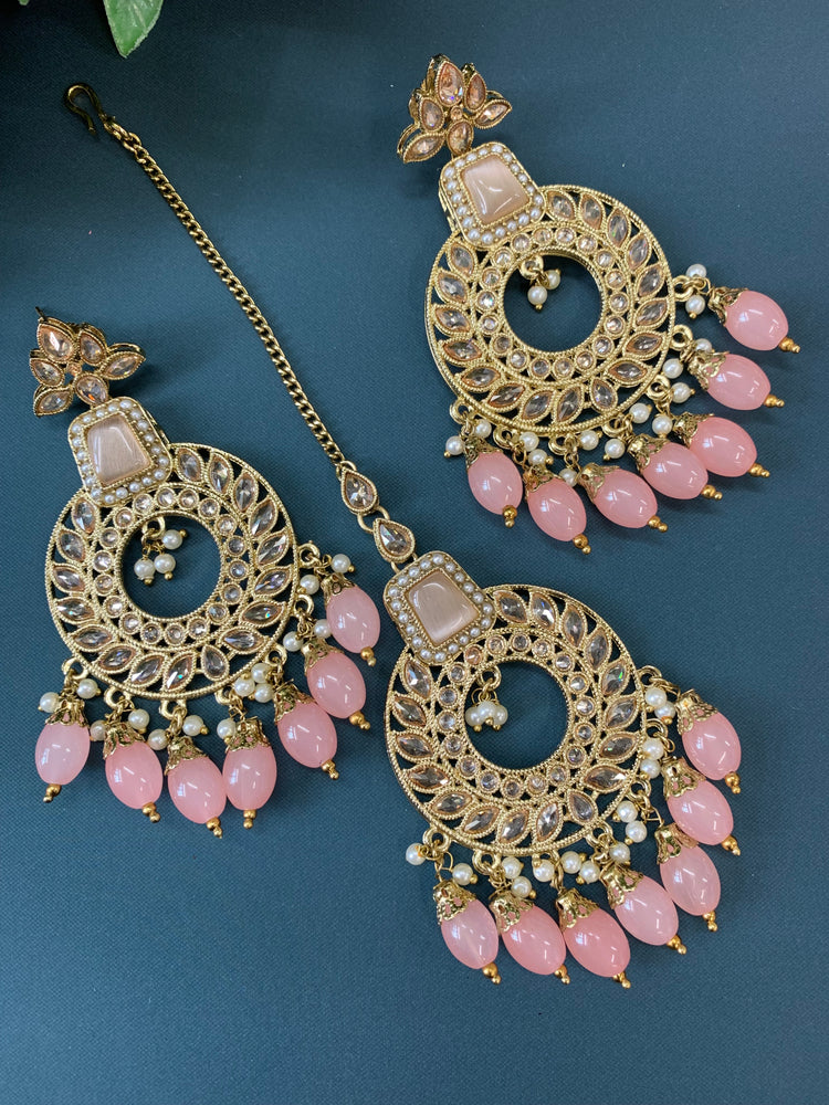 Alira tikka set polki earring tikka set grapefruit pink