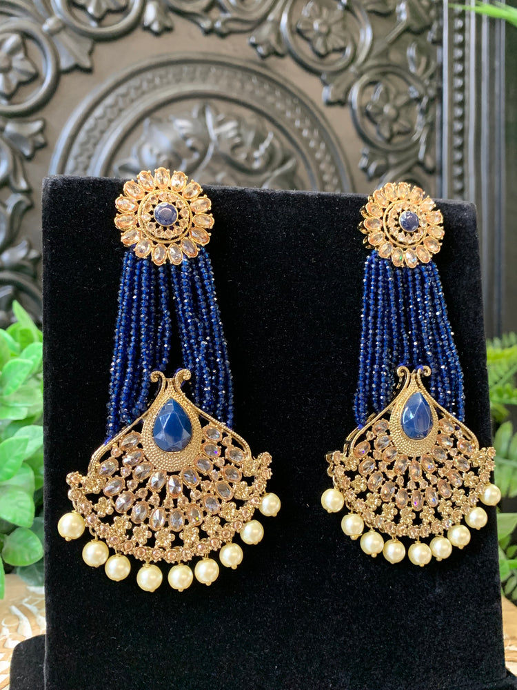 Alphi statement polki earring crystal bead blue