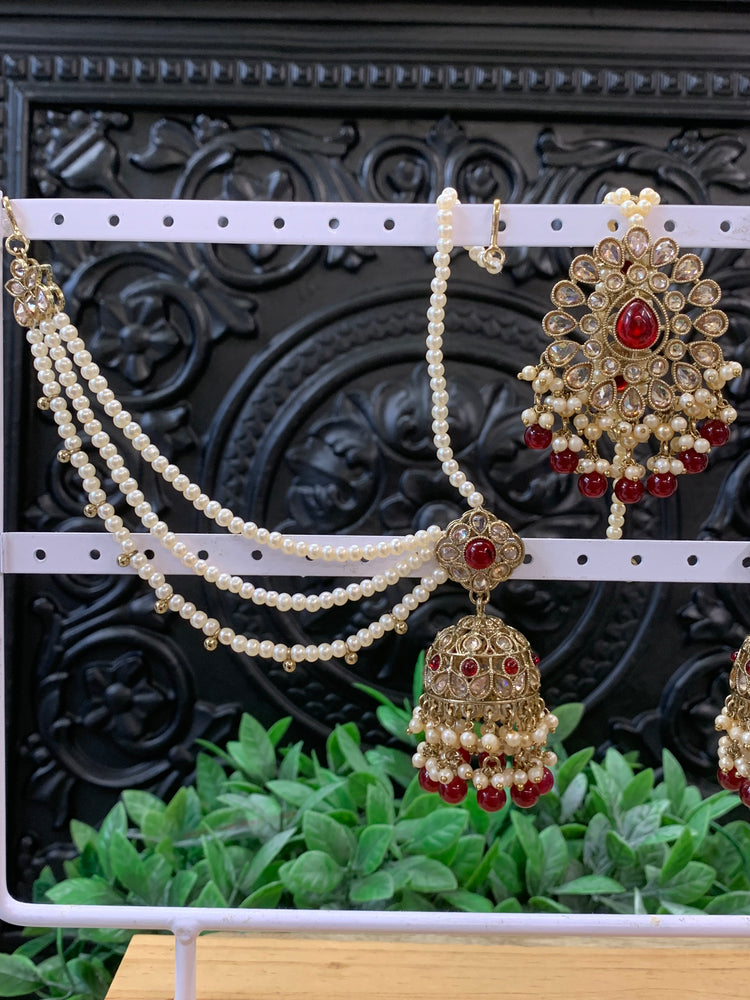 Shana triple layer bahubali sahare jhumki ear chain and matching tikka