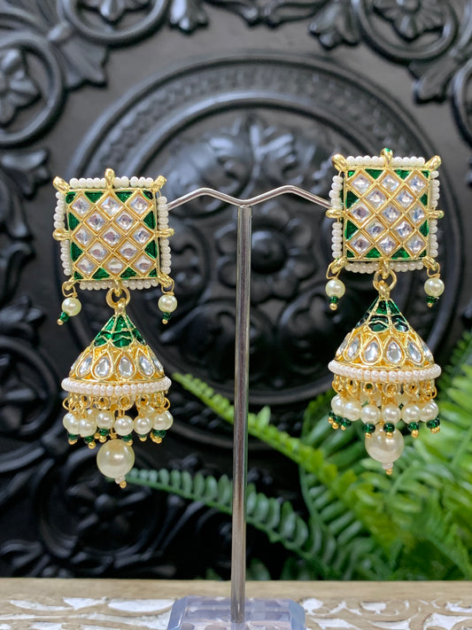 Saru kundan jhumki everyday wear small lightweight gold clear