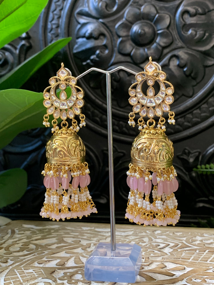 Bella moissanite kundan jhumki earring pink