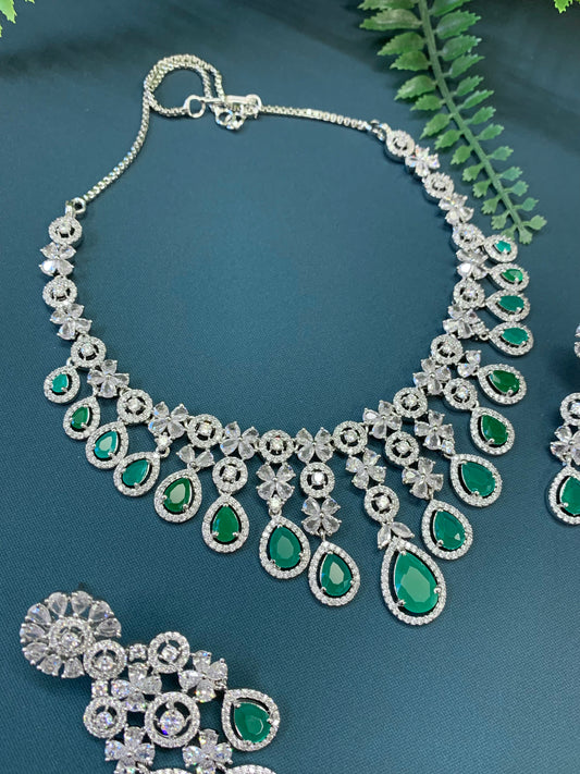 Briyana American diamond necklace set with emerald green details