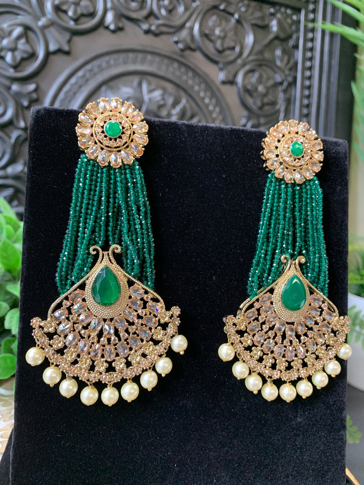 Alphi statement polki earring crystal bead emerald green