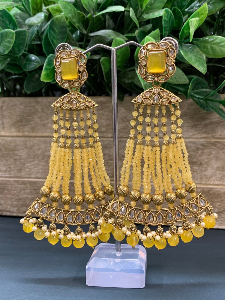 Amna polki fashion statement earring pastel yellow