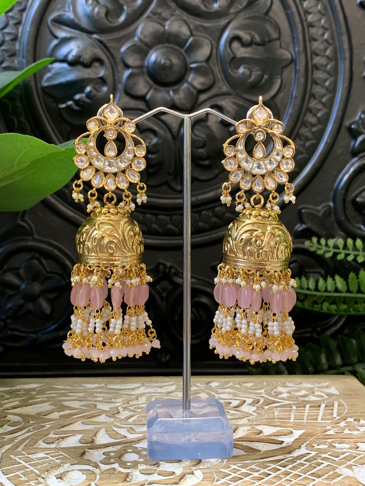 Bella moissanite kundan jhumki earring pink