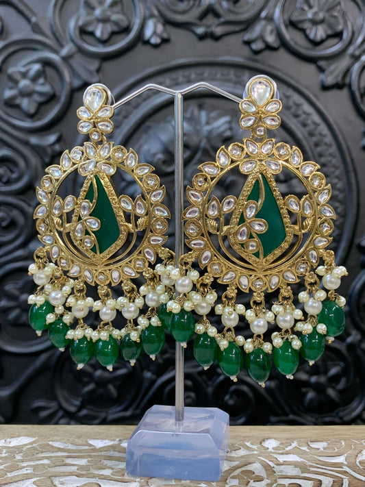 Amba kundan earring blush emerald green