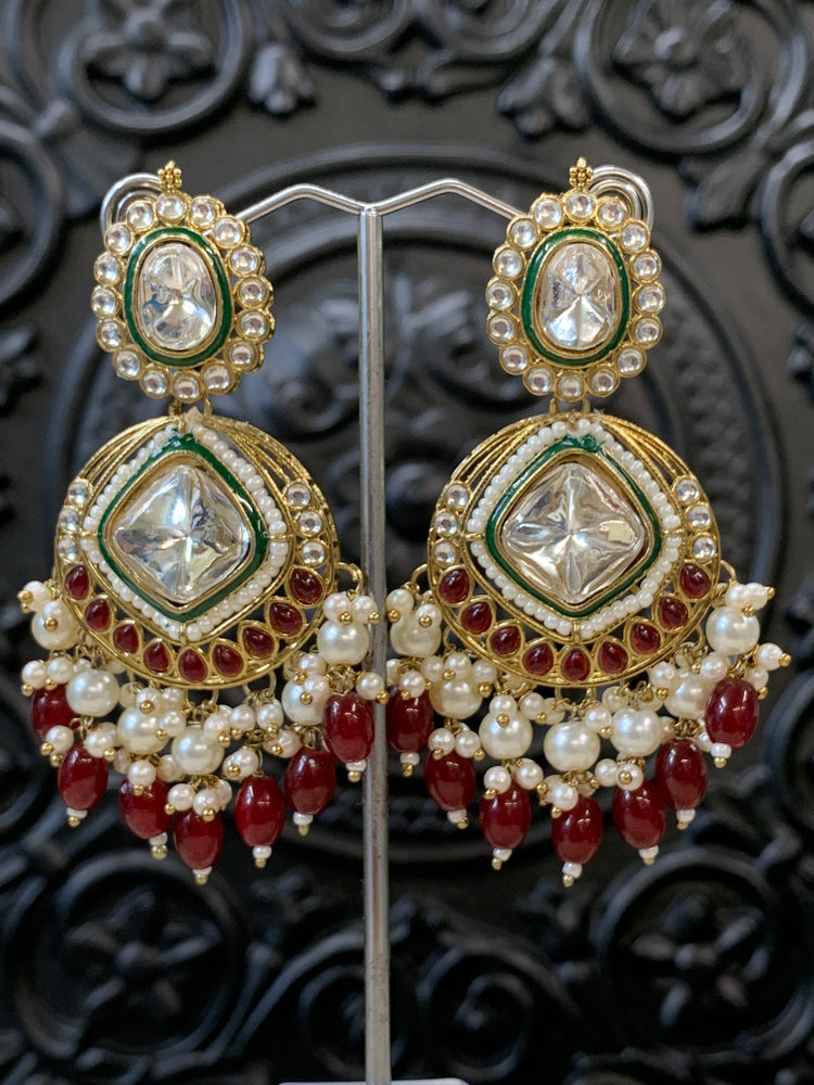 Kenny kundan fashion earring set red maroon burgundy