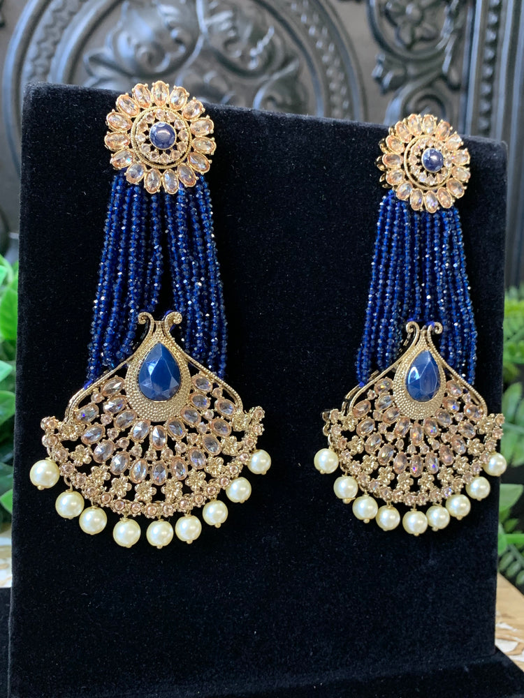 Alphi statement polki earring crystal bead blue