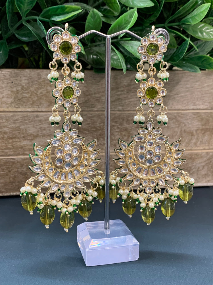 Aru kundan long statement earring mahendi green