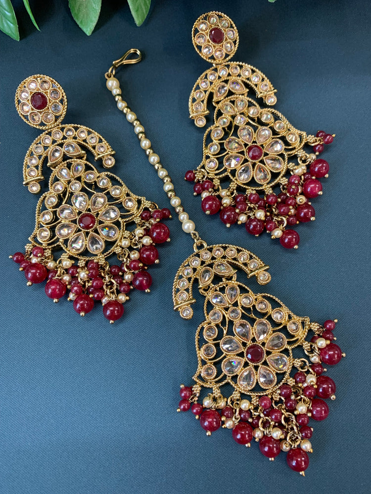 Enaya reverse popki tikka set chandbali style maroon / burgundy