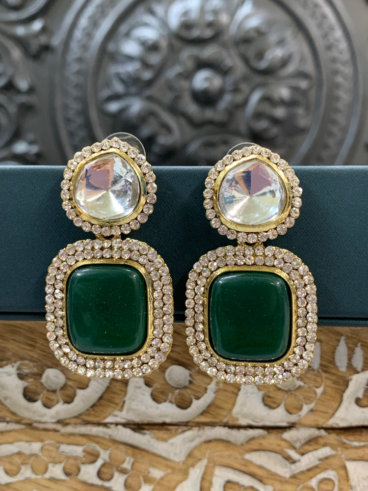 Ava uncut kundan earring emerald green