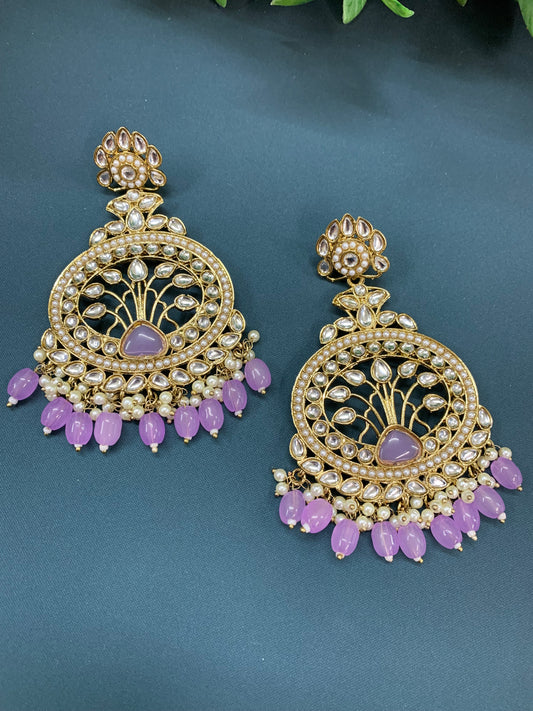 Mita kundan fashion chandbali style earring set lavender / lilac