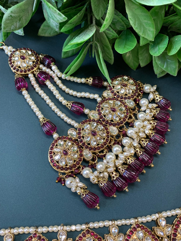 Razia choker necklace set with jhumar purple