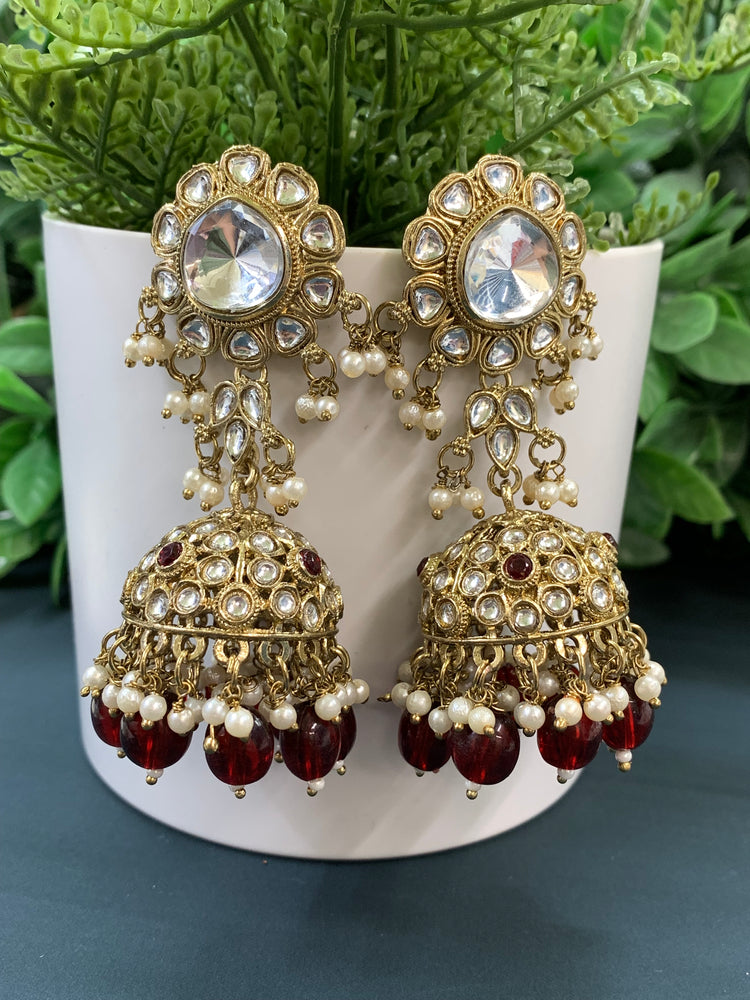 Mohini kundan jhumki/ jhumka earring maroon / burgundy