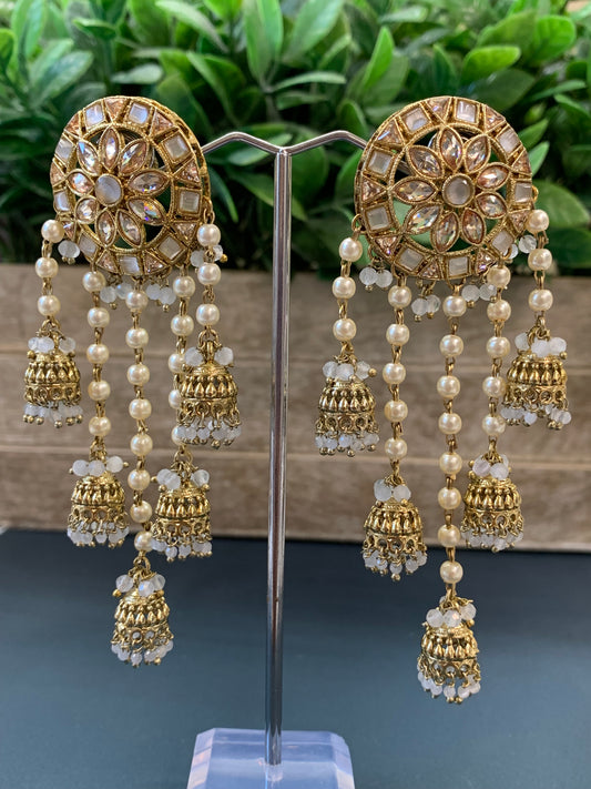 Rowan polki jhumki earring antique polk/ gold /grey