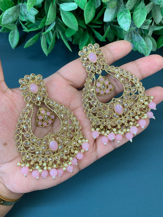 Doli polki Chandbali no tikka antique gold/ pink