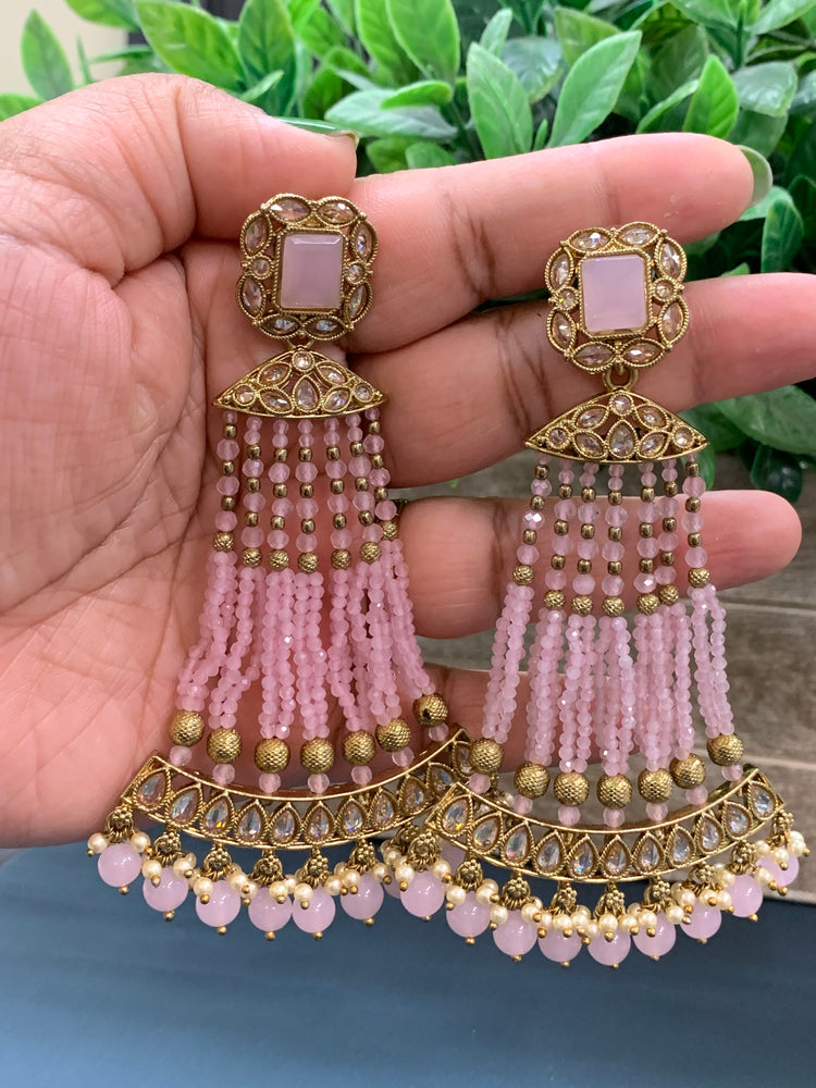 Amna polki fashion statement earring pastel pink