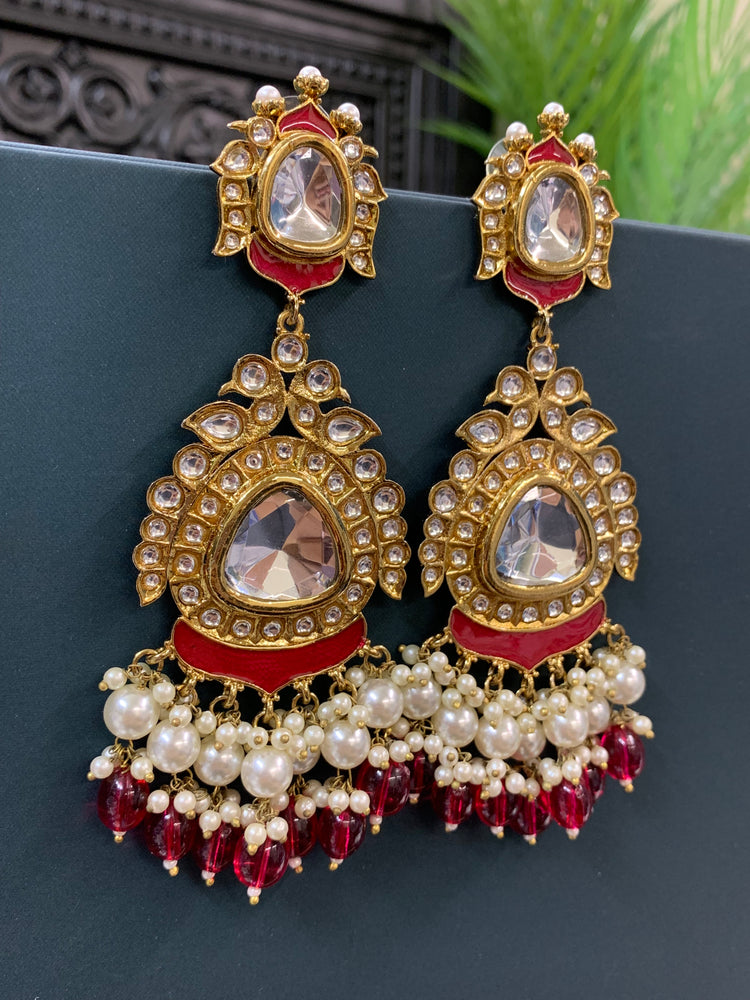 Kim kundan statement fashion earring ruby red