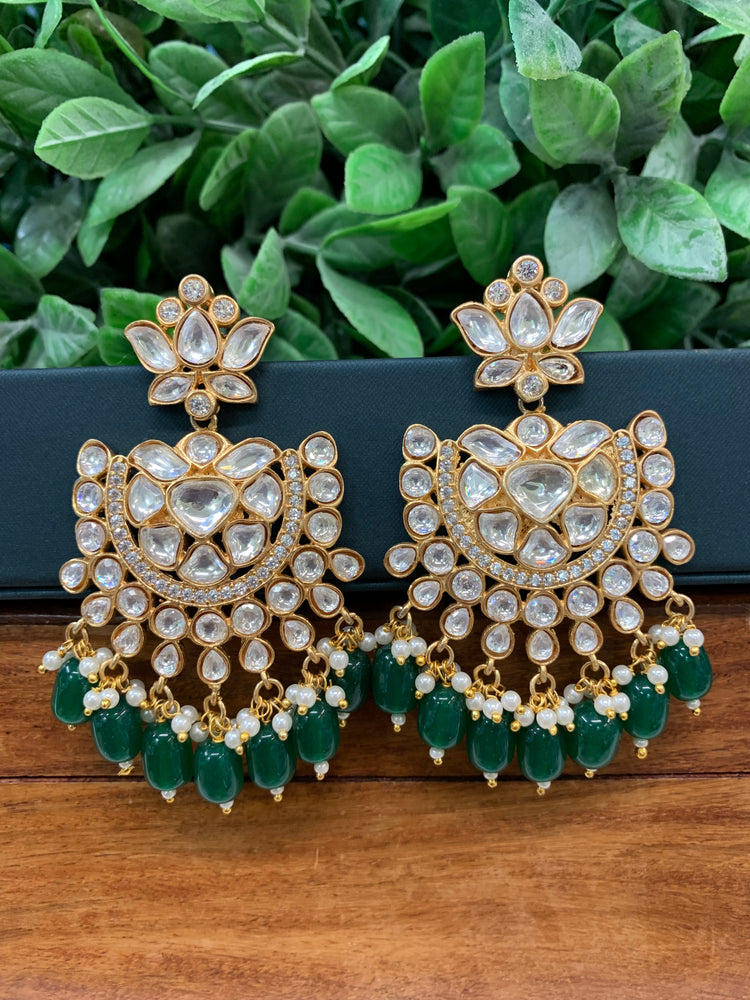 Moissanite chandbali earring emerald green