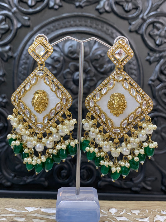 Amaya statement sabyasachi fashion earring tiger detail emerald green