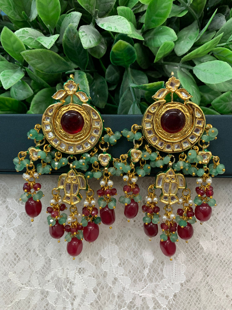Nissar Kundan chandbali earring burgundy red
