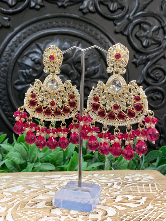 Berry kundan chandbali earring cherry pink