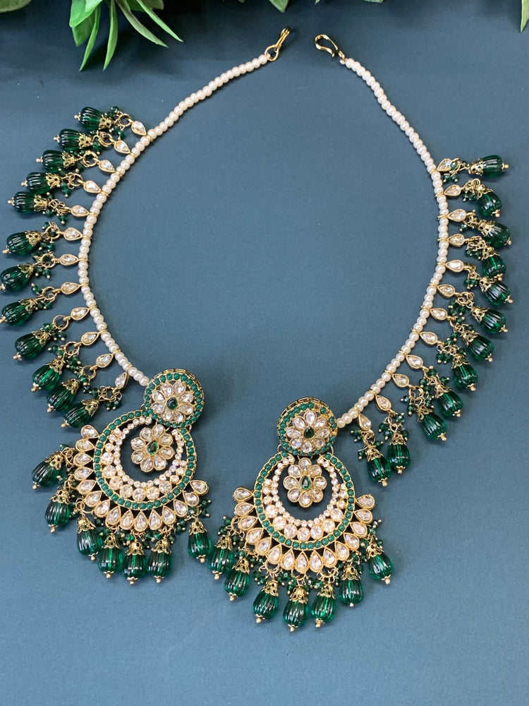 Razia choker necklace set with jhumar emerald green