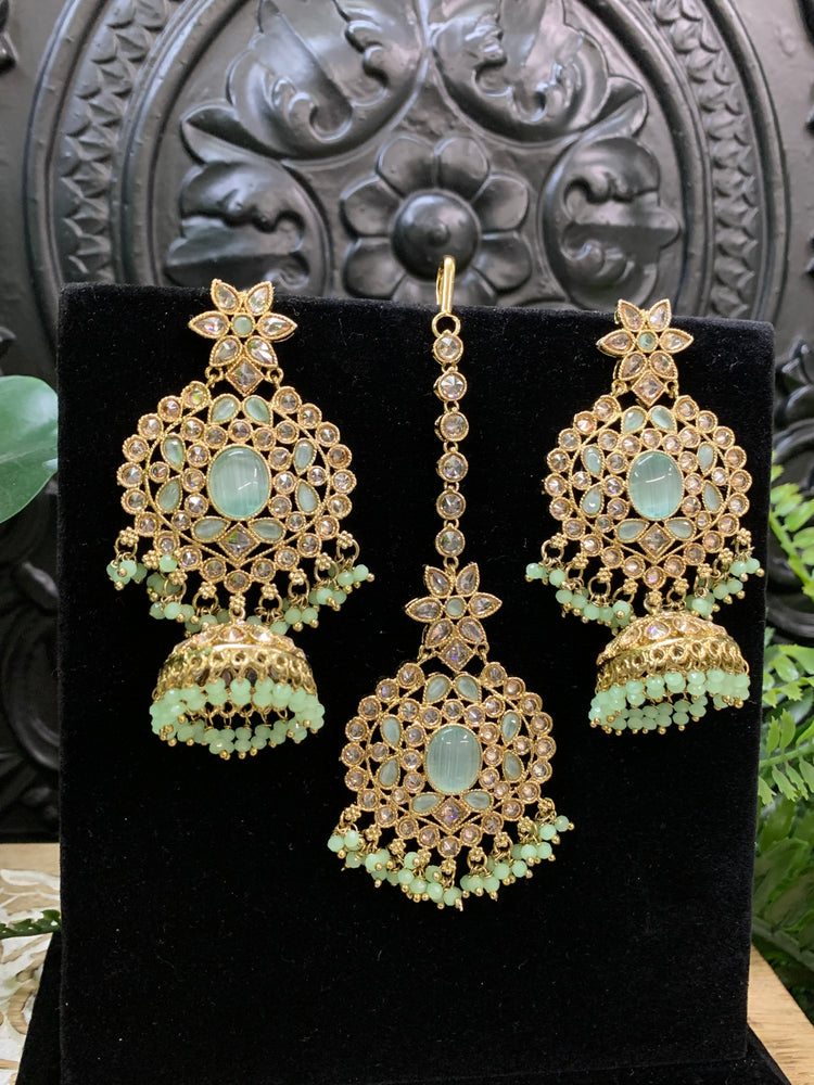 Sujane reverse polki jhumki earring tikka light mint