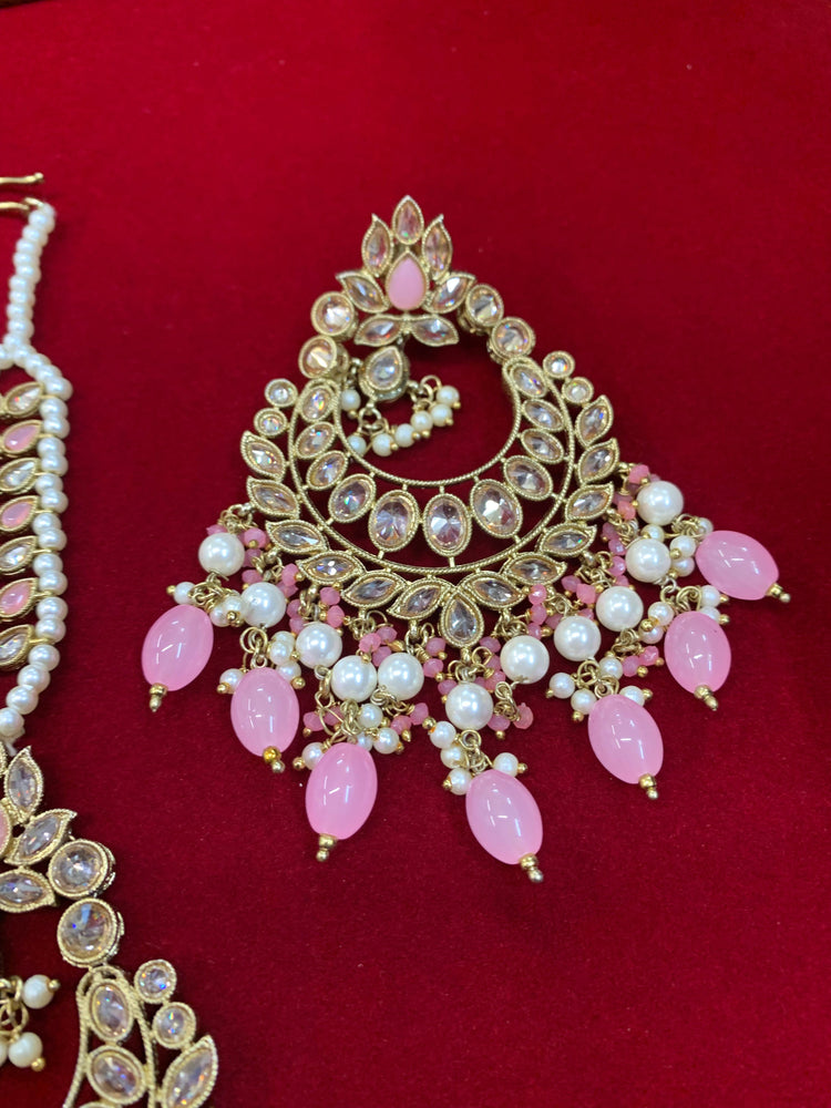 Ramsey reverse polki chandbali earring Tikka pink