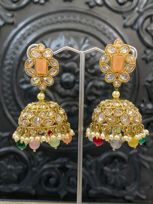 Maggi mini /chotu sa polki jhumki/ jhumka earring multi /peach