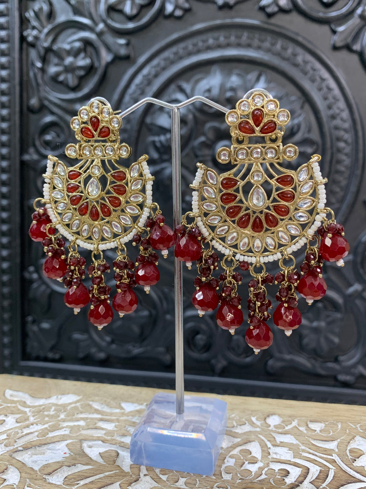 Sujal kundan earring red maroon burgundy