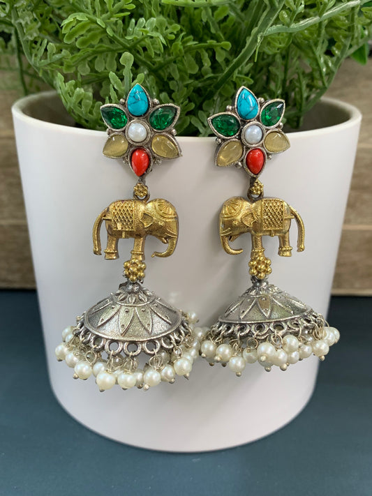 Usher dual tone oxi /gold plated jhumki/ jhumka earring multi