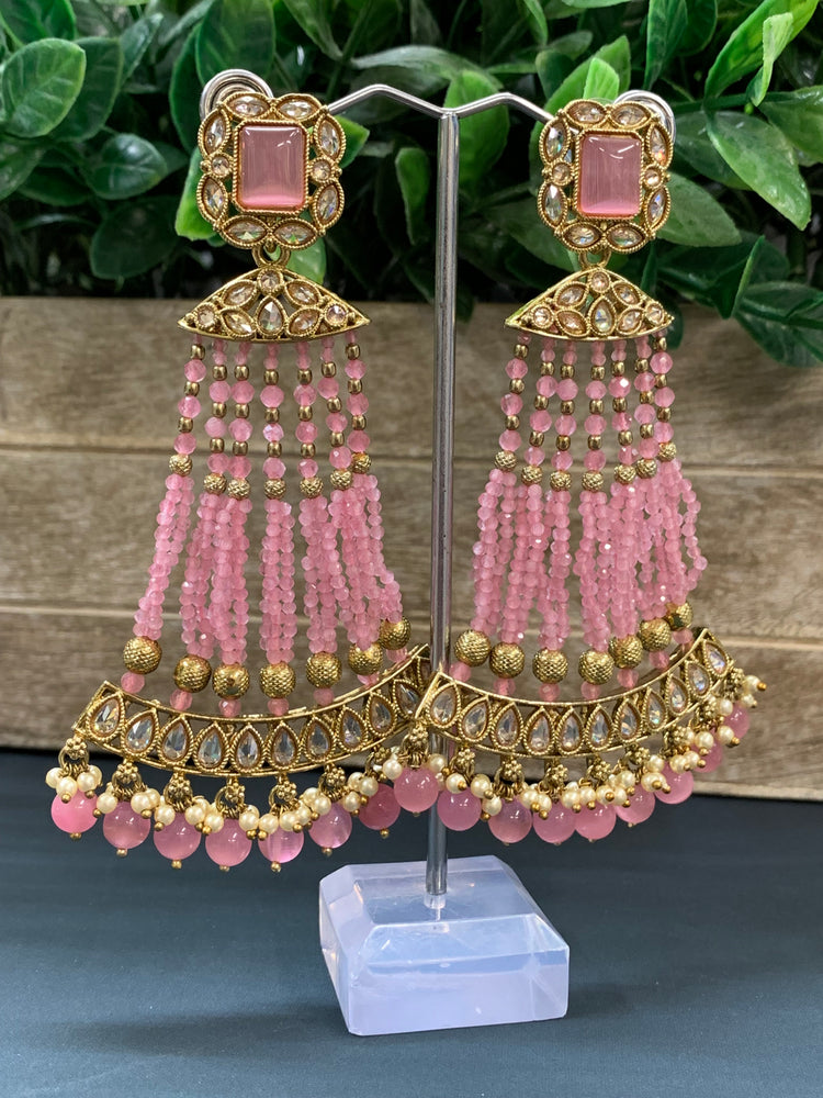 Amna polki fashion statement earring onion pink