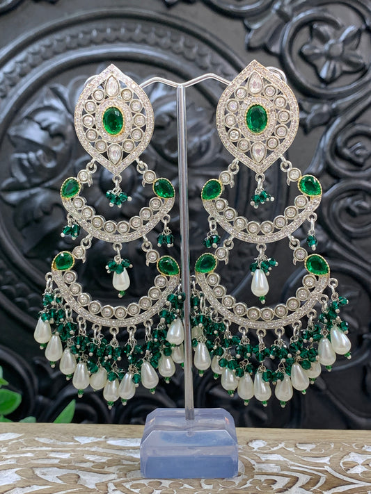 Lauren kundan triple layer chandbali earring emerald green